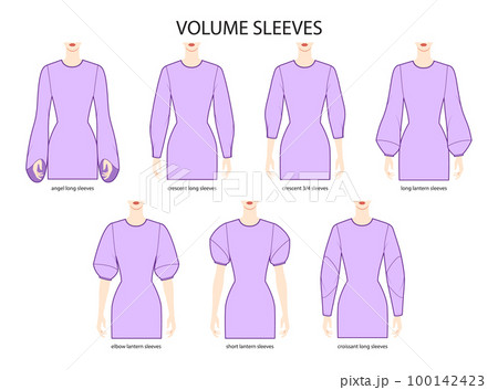 Set of Volume sleeves clothes angel, crescent, croissant, lantern long, short technical fashion illustration, fitted Set of Volume sleeves clothes angel, crescent, croissant, lantern long, short technical fashion illustration, fitted 100142423