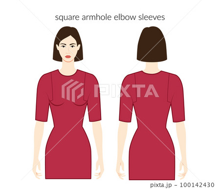 Square armhole clothes character beautiful lady in red top, shirt, dress technical fashion illustration, elbow length Square armhole clothes character beautiful lady in red top, shirt, dress technical fashion illustration, elbow length 100142430