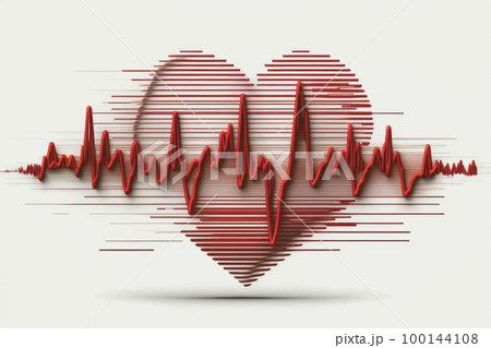 Red medical heartbeat line on heart shape Illustration color background. World heart concept. 100144108