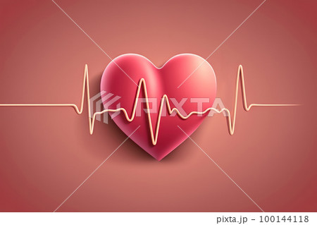 Red medical heartbeat line on heart shape Illustration color background. World heart concept. Red medical heartbeat line on heart shape Illustration color background. World heart concept. 100144118