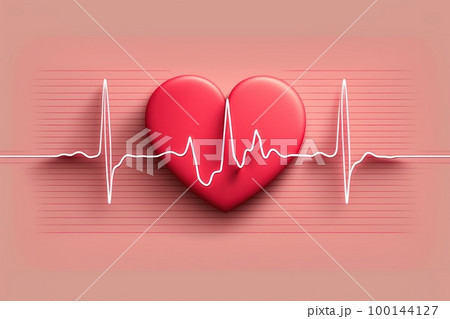 Red medical heartbeat line on heart shape Illustration color background. World heart concept. 100144127