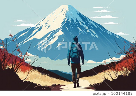 People hiking to wild or mountain, World health day concept, flat design. 100144185