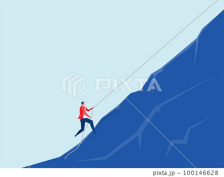 Businessman climbing mountain on the top,Challenge, perseverance, personal growth, effort ,ambition and Leadership in career achieve goals concept  vector illustration 100146628