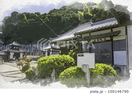 水彩画風　鞆の浦　医王寺　広島県福山市 100146790