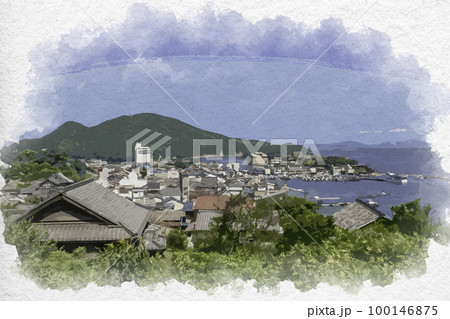 水彩画風 鞆の浦 港の眺望 広島県福山市 水彩画風 鞆の浦 港の眺望 広島県福山市 100146875