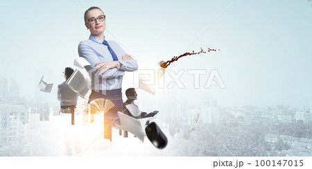 Young businesswoman portrait, thinking face expression Young businesswoman portrait, thinking face expression 100147015