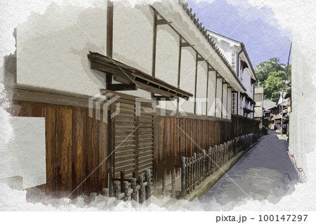 水彩画風　鞆の浦　太田家住宅　広島県福山市 100147297
