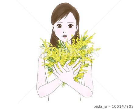 セミロングの女性(ミモザ,驚き) 100147305