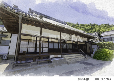 水彩画風 鞆の浦 医王寺 広島県福山市 水彩画風 鞆の浦 医王寺 広島県福山市 100147703