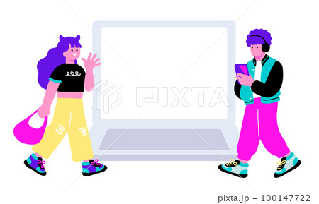 ノートパソコンと若者のイラスト 100147722