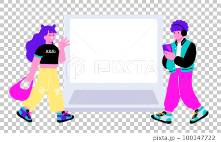 ノートパソコンと若者のイラスト 100147722