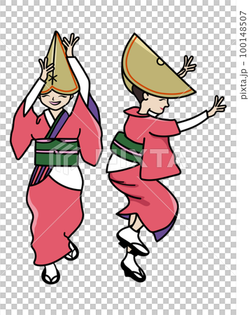 女踊りの阿波踊りの横姿と正面 女踊りの阿波踊りの横姿と正面 100148507