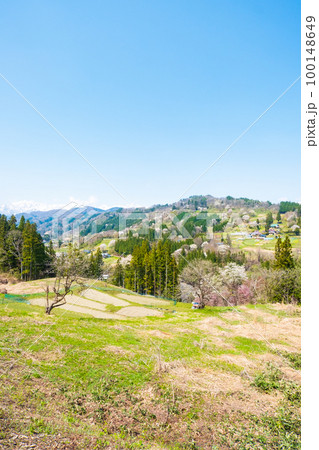春の長閑な山村風景（長野県小川村） 100148649