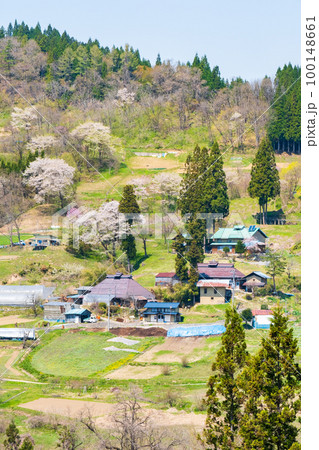 春の長閑な山村風景(長野県小川村) 春の長閑な山村風景(長野県小川村) 100148661