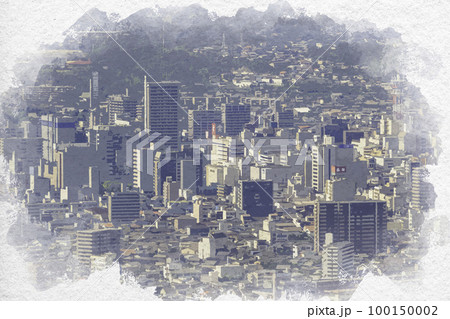 水彩画風　福山市街地眺望　広島県福山市 100150002