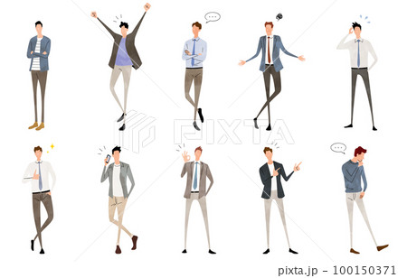 ベクターイラスト素材：喜怒哀楽を表現するビジネスマン、ビジネス人物セット 100150371