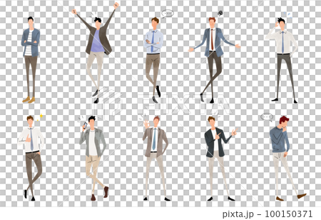 ベクターイラスト素材：喜怒哀楽を表現するビジネスマン、ビジネス人物セット 100150371