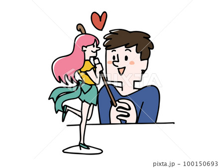 フィギュアを見て嬉しそうにする男性　推し活をする人々 100150693