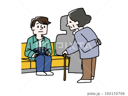 優先席に座っている若い男性 電車やバスの中での犯罪や迷惑行為 優先席に座っている若い男性 電車やバスの中での犯罪や迷惑行為 100150706