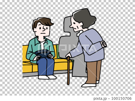 優先席に座っている若い男性 電車やバスの中での犯罪や迷惑行為 優先席に座っている若い男性 電車やバスの中での犯罪や迷惑行為 100150706