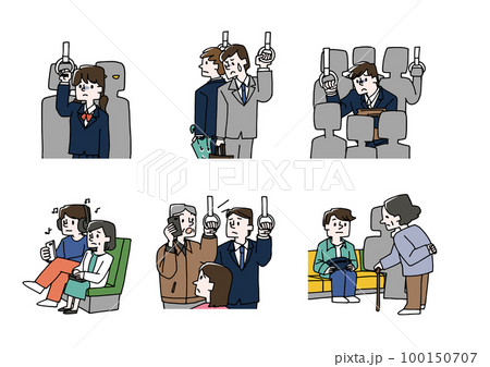電車やバスの中での犯罪や迷惑行為のイラストセット 100150707