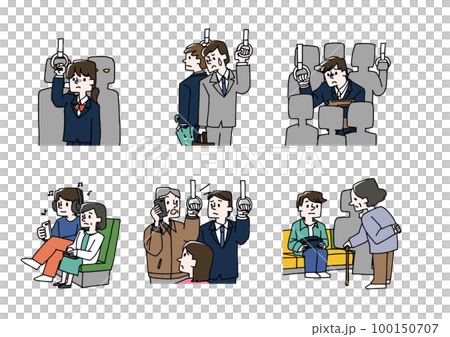 Illustration set of crimes and nuisances on trains and buses 100150707