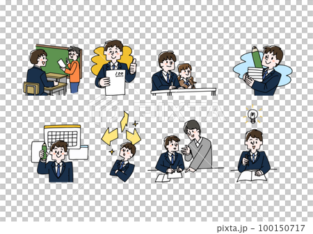 Illustration set of boys learning at cram school and correspondence education 100150717