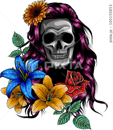 Vector Color Tattoo Woman Skull Illustration Vector Color Tattoo Woman Skull Illustration 100150853