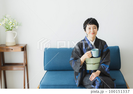 黒い夏の小紋　薄物　リビング 100151337