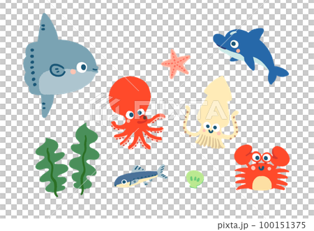 Cute sea creatures illustration set 100151375