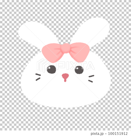 Hand-drawn Cute rabbit with pink ribbon in doodle style 100151912