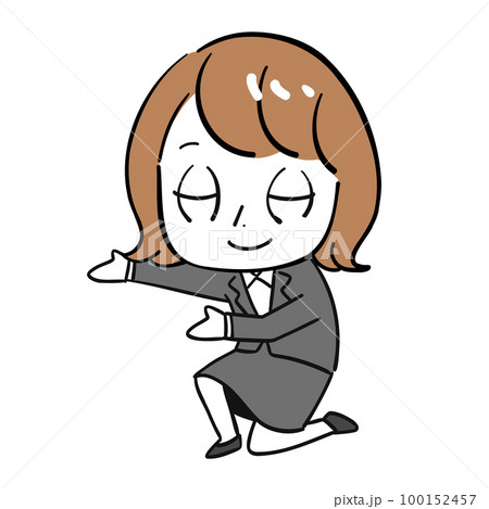女性　片膝　案内　スーツ 100152457