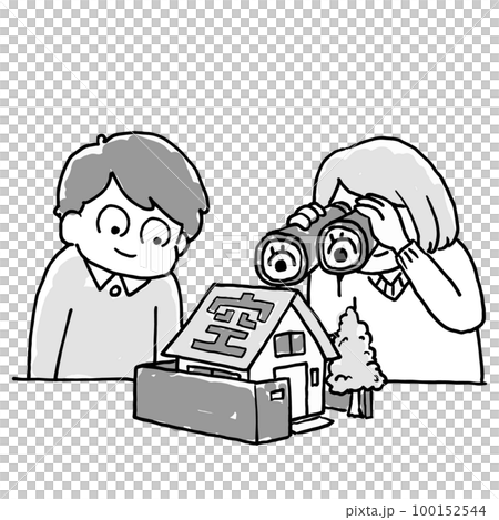 Watching abandoned empty houses in the town 100152544