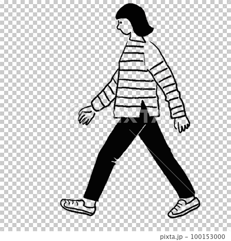 Line drawing vector illustration of a walking woman Line drawing vector illustration of a walking woman 100153000