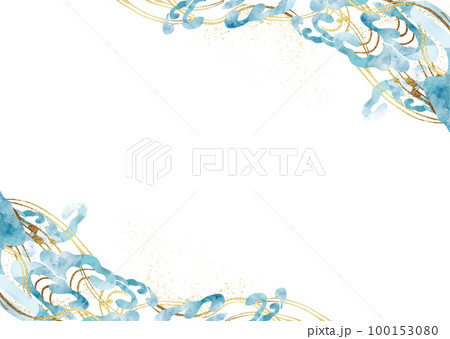 金箔と水彩の波背景 100153080