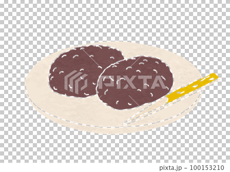 皿にのせたぼたもちのイラスト（版画風） 100153210