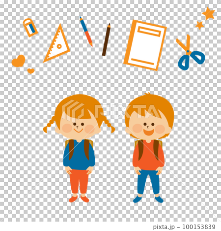 一年級入學書包和兒童插畫素材 100153839