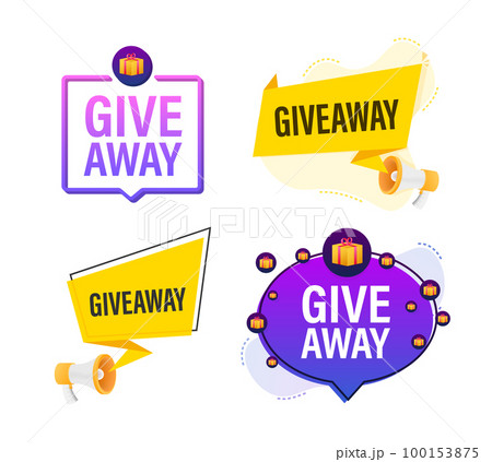 Megaphone label set with text Giveaway. Megaphone in hand promotion banner. Marketing and advertising 100153875