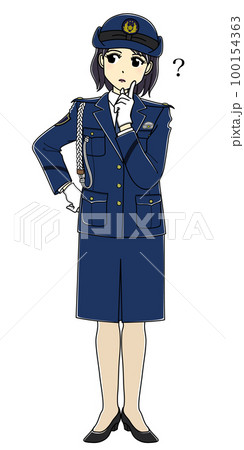 疑問を感じる女性警察官（全身） 100154363