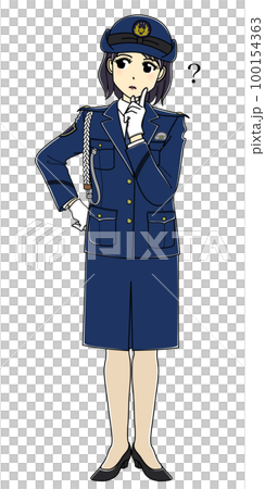 疑問を感じる女性警察官（全身） 100154363