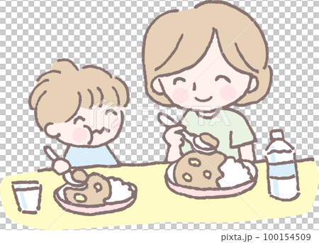 mother and child eating curry mother and child eating curry 100154509