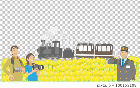 A steam locomotive running through a field of rape blossoms 100155109