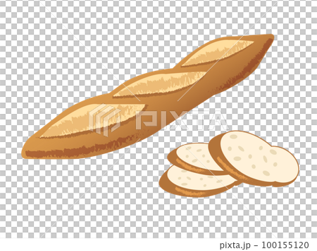 法國麵包（batard）插圖素材（一些切片） 100155120