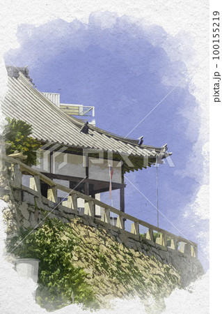 水彩画風　鞆の浦　福禅寺　対潮楼　広島県福山市 100155219