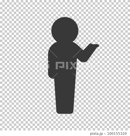 Icon/pictogram of a man standing with outstretched hand - Image of here/guide/guidance 100155320
