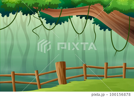 Nature landscape background with tree and fence 100156878