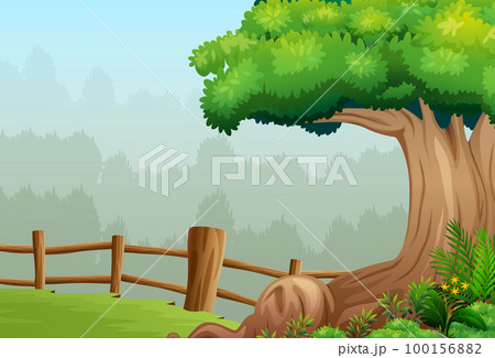 Nature landscape background with tree and fence 100156882