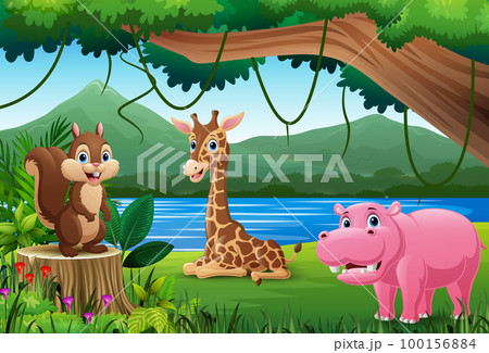 Cartoon wild animal in the jungle 100156884