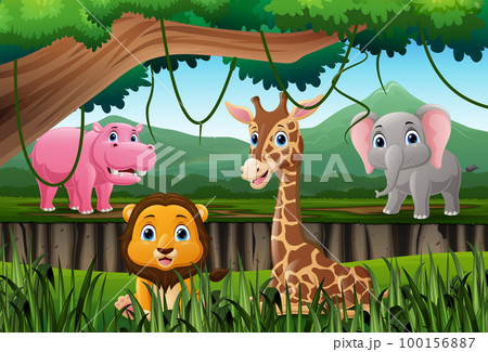 Cartoon wild animals in the jungle 100156887