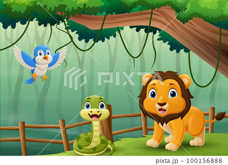Cartoon wild animals in the jungle 100156888